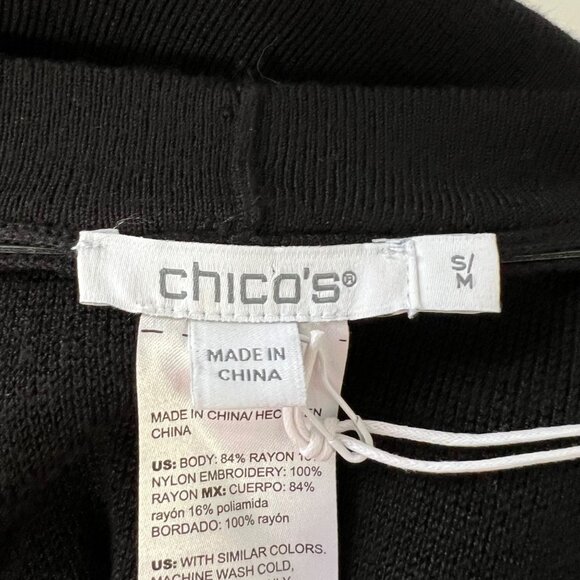 Chicos Womens Embroidered Eyelet Sweater Ruana Poncho Black size Small Medium - Picture 13 of 15